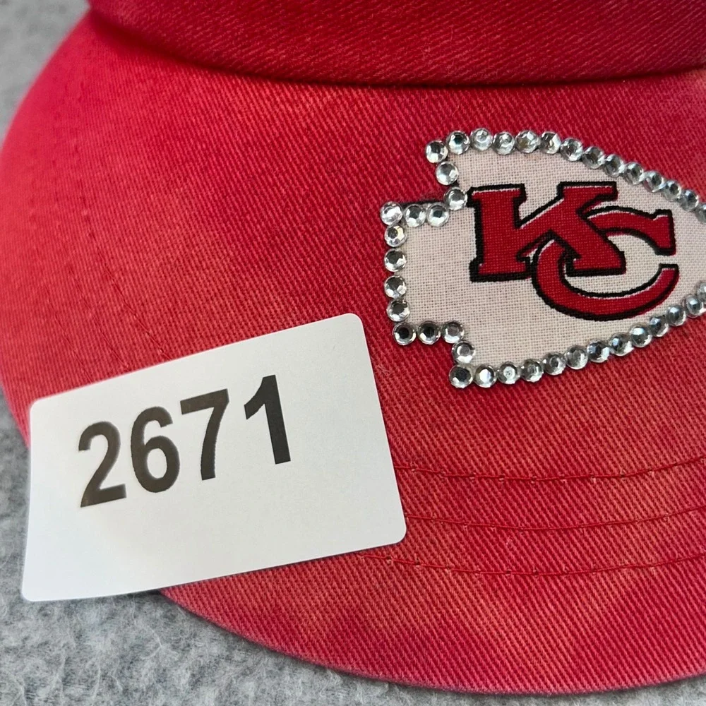 KC Arrowhead Rhinestone Womens Red Vintage 80s Visor Sun Hat One Size